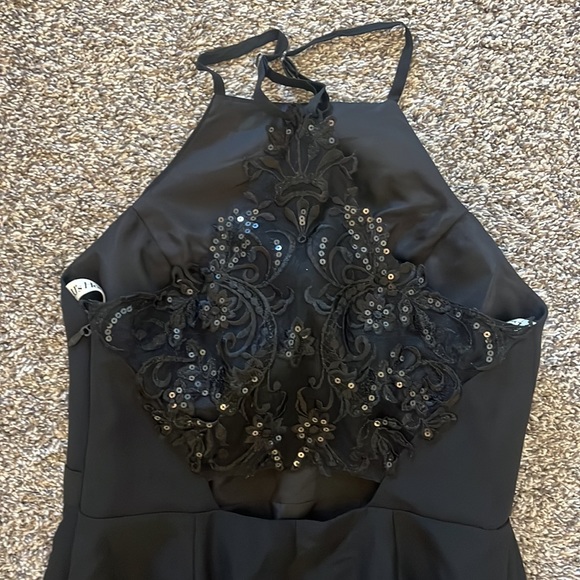 A-line High Neck Floor-Length Chiffon Lace Bridesmaid Dress - Picture 6 of 8